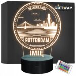 Lampka Nocna LED Statuetka Podróże Miasto Rotterdam Holandia Prezent Grawer