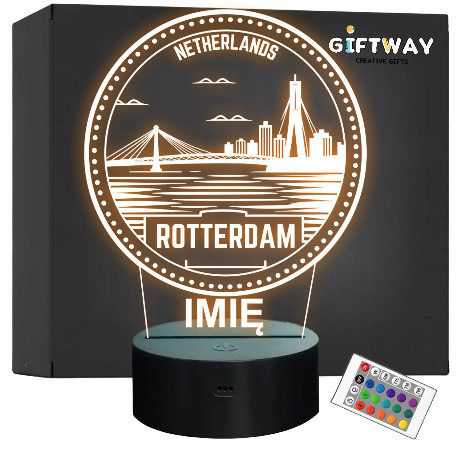 Lampka Nocna LED Statuetka Podróże Miasto Rotterdam Holandia Prezent Grawer Lampka Nocna LED Statuetka Podróże Miasto Rotterdam Holandia Prezent Grawer