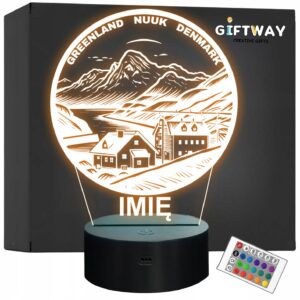 Lampka Nocna LED Statuetka Podróże Nuuk Grenlandia na Prezent Grawer