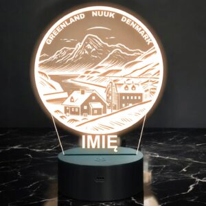 Lampka Nocna LED Statuetka Podróże Nuuk Grenlandia na Prezent Grawer