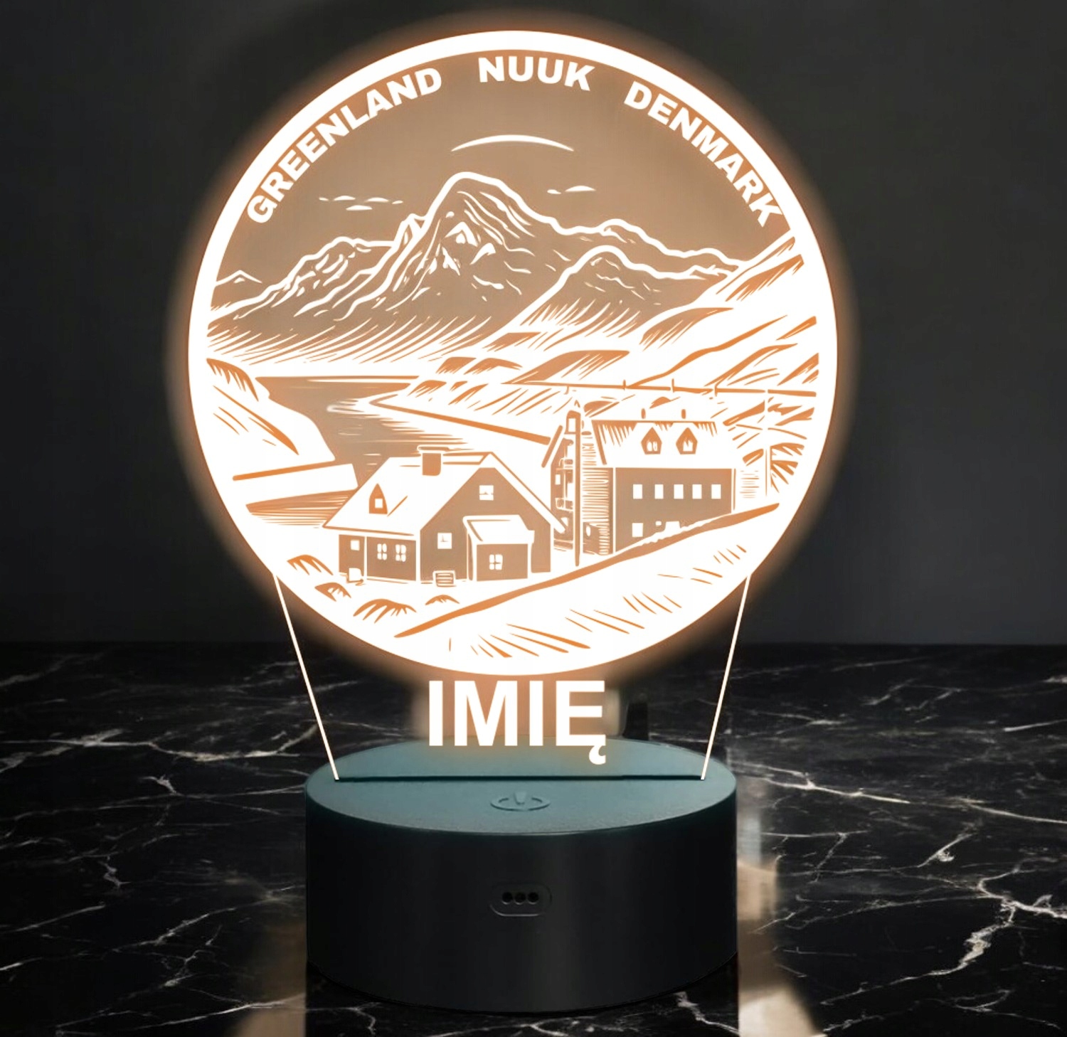 Lampka Nocna LED Statuetka Podróże Nuuk Grenlandia na Prezent Grawer Lampka Nocna LED Statuetka Podróże Nuuk Grenlandia na Prezent Grawer