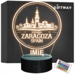 Lampka Nocna LED Statuetka Miasto Saragossa Hiszpania na Prezent Grawer