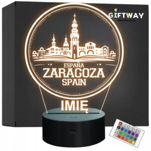Lampka Nocna LED Statuetka Miasto Saragossa Hiszpania na Prezent Grawer