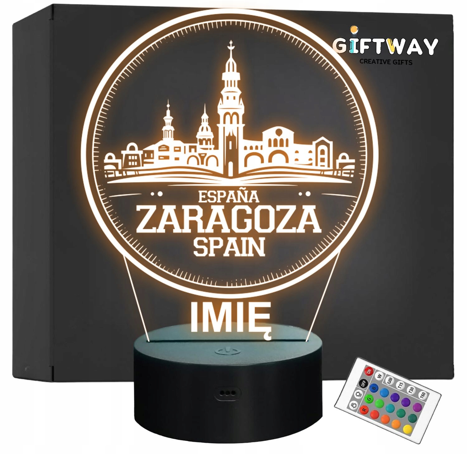 Lampka Nocna LED Statuetka Miasto Saragossa Hiszpania na Prezent Grawer Lampka Nocna LED Statuetka Miasto Saragossa Hiszpania na Prezent Grawer