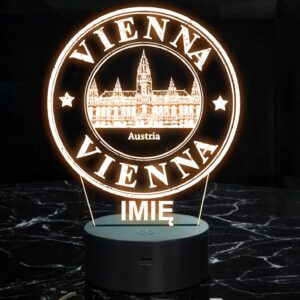 Lampka Nocna LED Statuetka Miasto Vienna Wiedeń Austria na Prezent Grawer