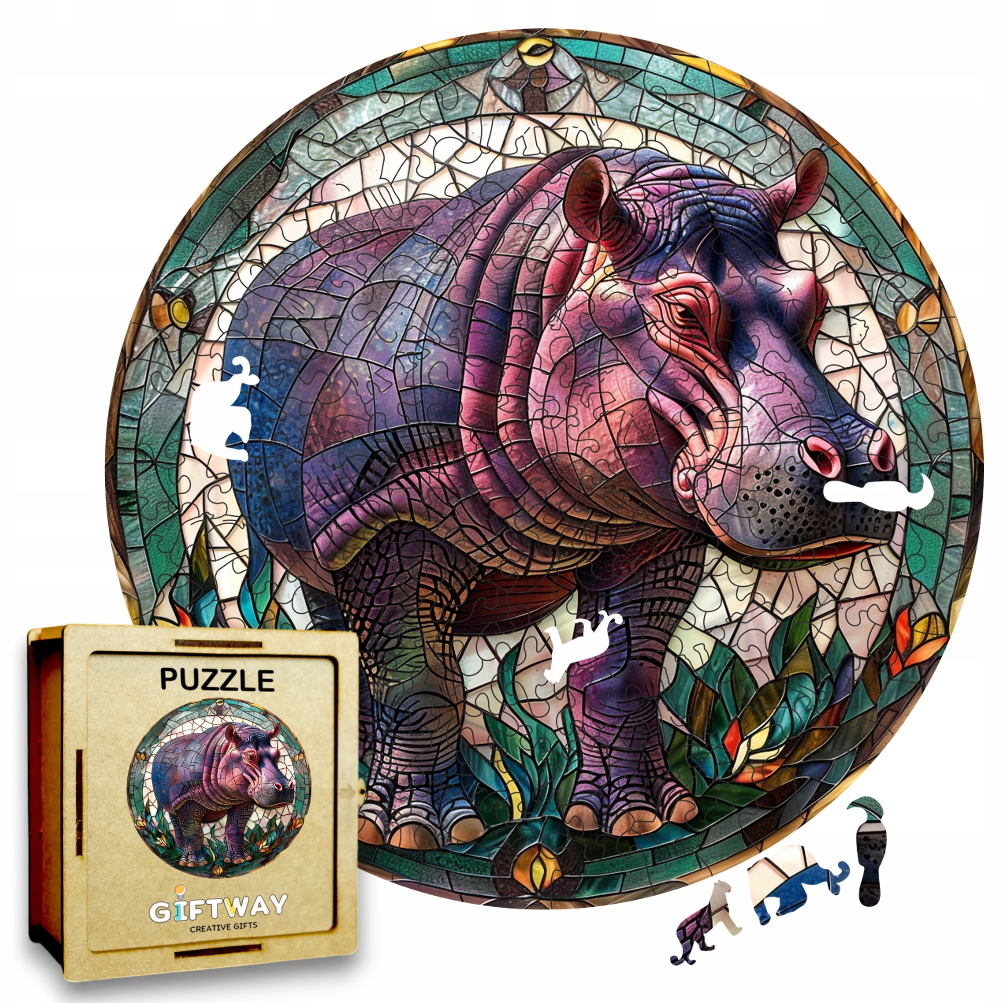 Puzzle Drewniane Hipopotam 3D Układanka dla Dorosłych 224 el. v.2 Puzzle Drewniane Hipopotam 3D Układanka dla Dorosłych 224 el. v.2