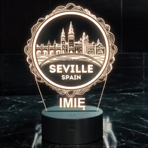 Lampka Nocna LED Statuetka Podróże Miasto Seville Hiszpania Prezent Grawer