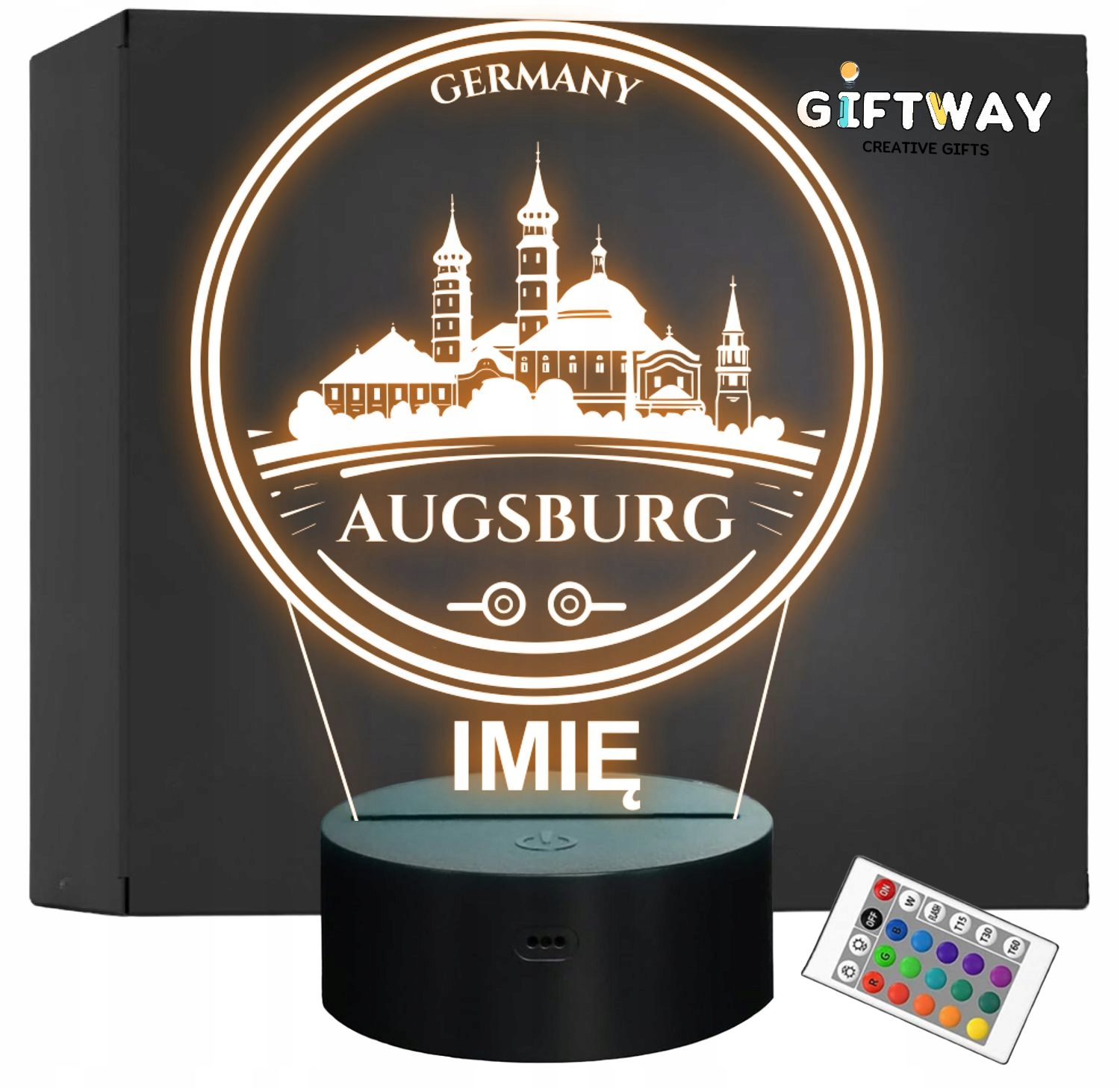 Lampka Nocna LED Statuetka Miasto Podróże Augsburg Niemcy na Prezent Grawer Lampka Nocna LED Statuetka Miasto Podróże Augsburg Niemcy na Prezent Grawer