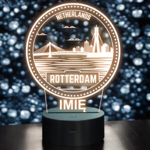Lampka Nocna LED Statuetka Podróże Miasto Rotterdam Holandia Prezent Grawer