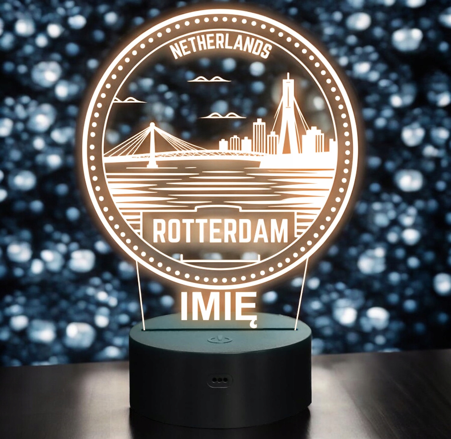 Lampka Nocna LED Statuetka Podróże Miasto Rotterdam Holandia Prezent Grawer Lampka Nocna LED Statuetka Podróże Miasto Rotterdam Holandia Prezent Grawer