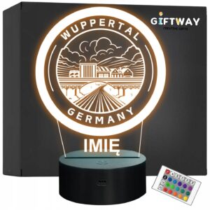 Lampka Nocna LED Statuetka Podróże Miasto Wuppertal Niemcy Prezent Grawer