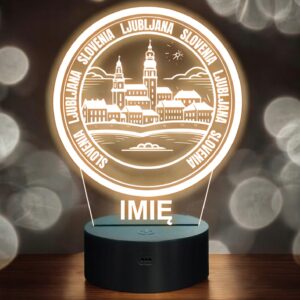 Lampka Nocna LED Statuetka Podróże Miasto Ljubljana Słowenia Prezent Grawer