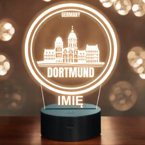 Lampka Nocna LED Statuetka Podróże Miasto Dortmund Niemcy na Prezent Grawer