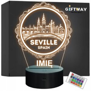 Lampka Nocna LED Statuetka Podróże Miasto Seville Hiszpania Prezent Grawer