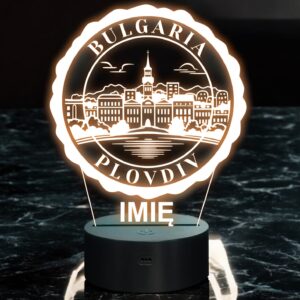Lampka Nocna LED Statuetka Miasto Plovdiv Bułgaria na Prezent Grawer