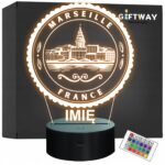 Lampka Nocna LED Statuetka Miasto Marseille Marsylia Francja Prezent Grawer