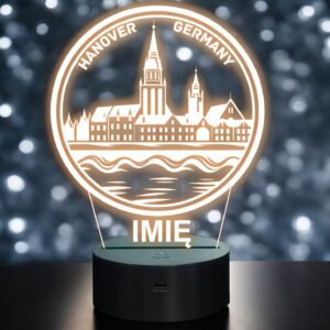 Lampka Nocna LED Statuetka Podróże Miasto Hanover Niemcy na Prezent Grawer