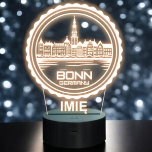 Lampka Nocna LED Statuetka Miasto Podróże Bonn Niemcy na Prezent Grawer