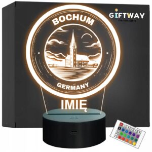 Lampka Nocna LED Statuetka Podróże Miasto Bochum Niemcy na Prezent Grawer v.2