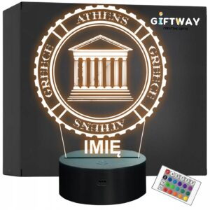 Lampka Nocna LED Statuetka Miasto Ateny Athens Grecja na Prezent Grawer