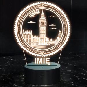Lampka Nocna LED Podróże Miasto London Anglia Big Ben na Prezent Grawer v.2