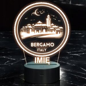 Lampka Nocna LED Statuetka Podróże Miasto Bergamo Włochy na Prezent Grawer v.2