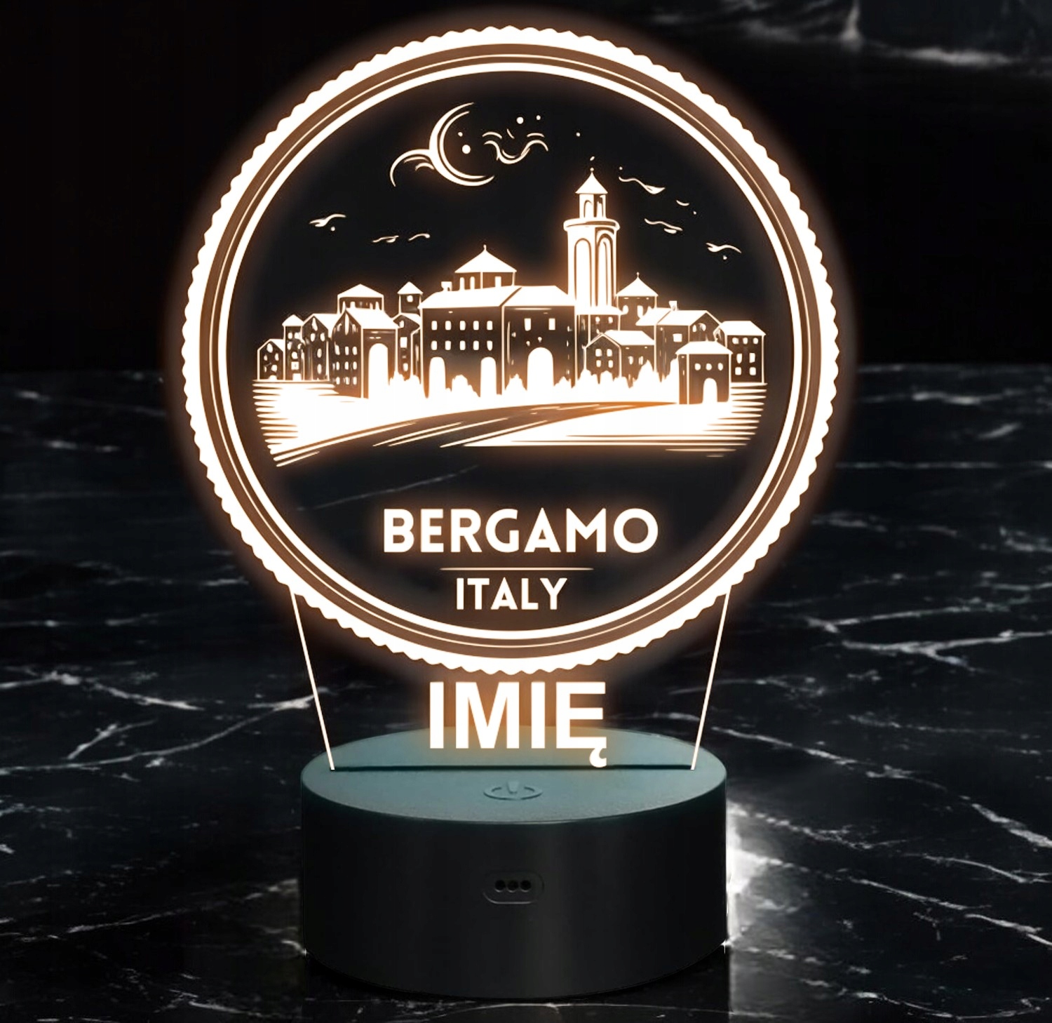Lampka Nocna LED Statuetka Podróże Miasto Bergamo Włochy na Prezent Grawer v.2 Lampka Nocna LED Statuetka Podróże Miasto Bergamo Włochy na Prezent Grawer v.2