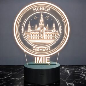 Lampka Nocna LED Statuetka Podróże Monachium Munich Niemcy Prezent Grawer