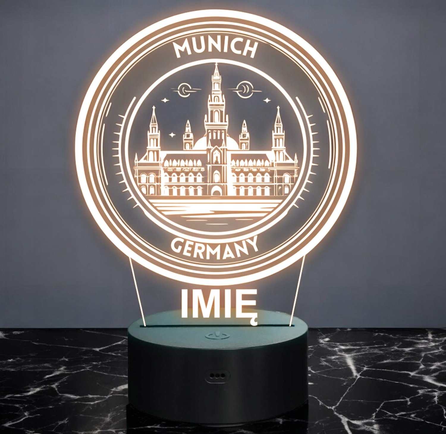 Lampka Nocna LED Statuetka Podróże Monachium Munich Niemcy Prezent Grawer Lampka Nocna LED Statuetka Podróże Monachium Munich Niemcy Prezent Grawer