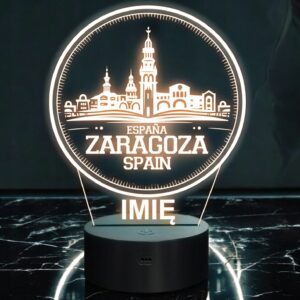 Lampka Nocna LED Statuetka Miasto Saragossa Hiszpania na Prezent Grawer