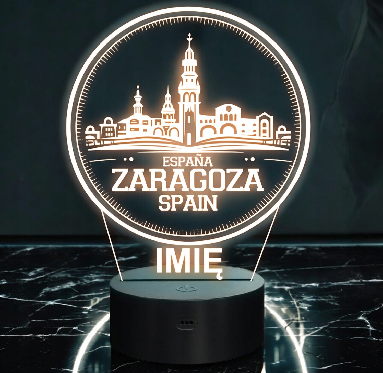 Lampka Nocna LED Statuetka Miasto Saragossa Hiszpania na Prezent Grawer Lampka Nocna LED Statuetka Miasto Saragossa Hiszpania na Prezent Grawer