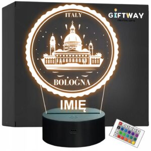 Lampka Nocna LED Statuetka Miasto Bologna Bolonia Włochy na Prezent Grawer