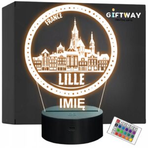 Lampka Nocna LED Statuetka Podróże Miasto Lille Francja na Prezent Grawer