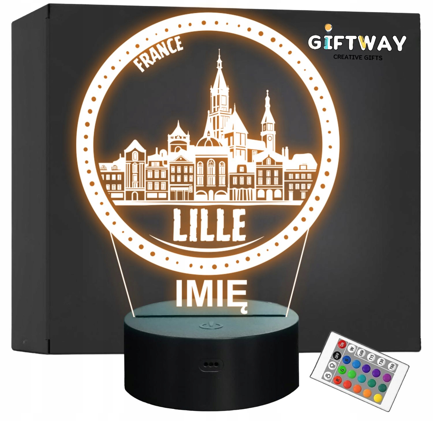 Lampka Nocna LED Statuetka Podróże Miasto Lille Francja na Prezent Grawer Lampka Nocna LED Statuetka Podróże Miasto Lille Francja na Prezent Grawer