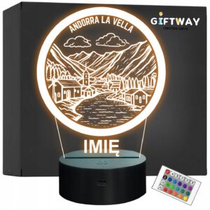 Lampka Nocna LED Statuetka Miasto Podróże andorra la vella Prezent Grawer