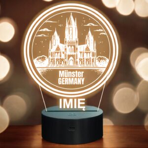 Lampka Nocna LED Statuetka Podróże Miasto Münster Niemcy na Prezent Grawer