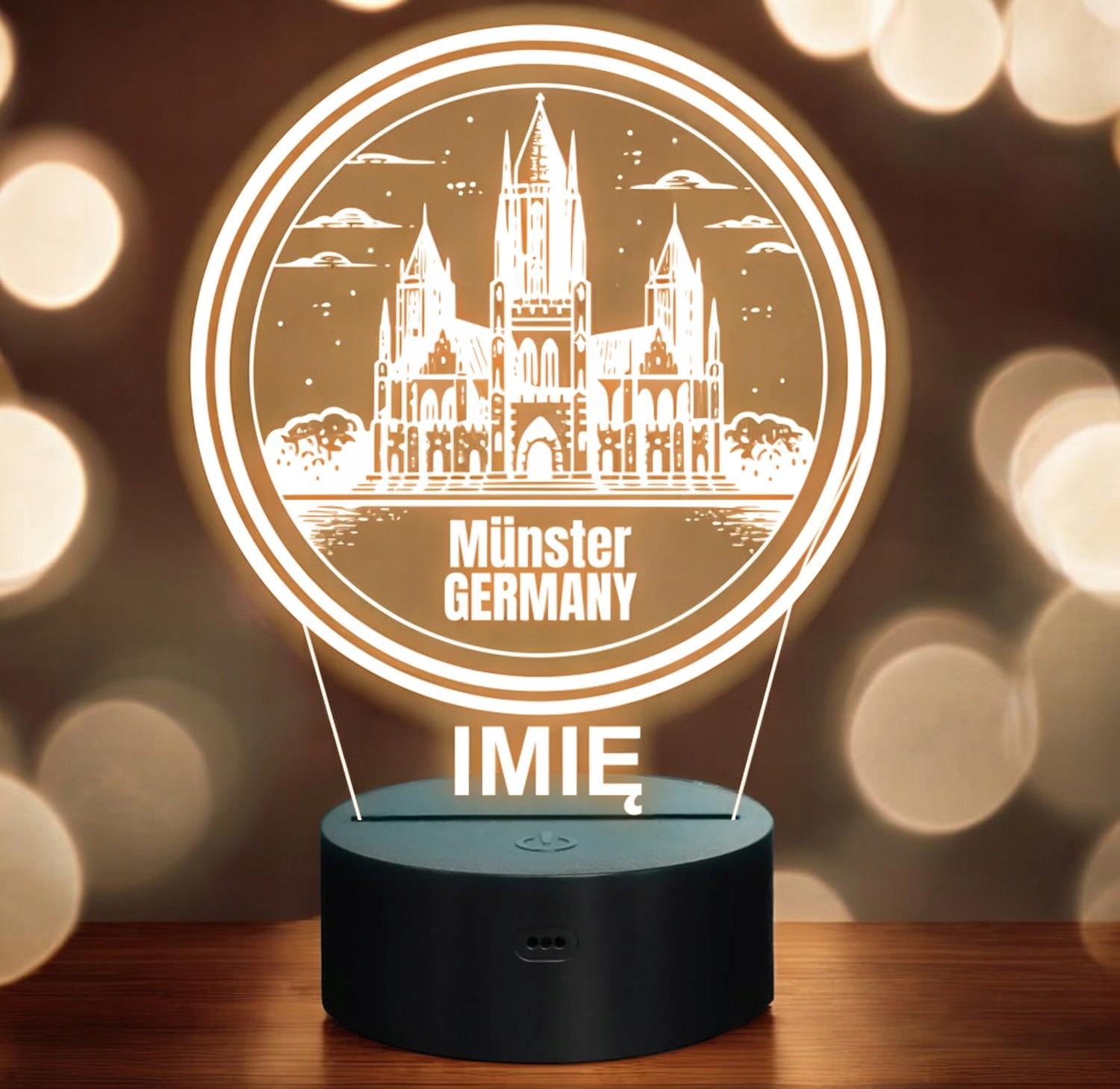 Lampka Nocna LED Statuetka Podróże Miasto Münster Niemcy na Prezent Grawer Lampka Nocna LED Statuetka Podróże Miasto Münster Niemcy na Prezent Grawer