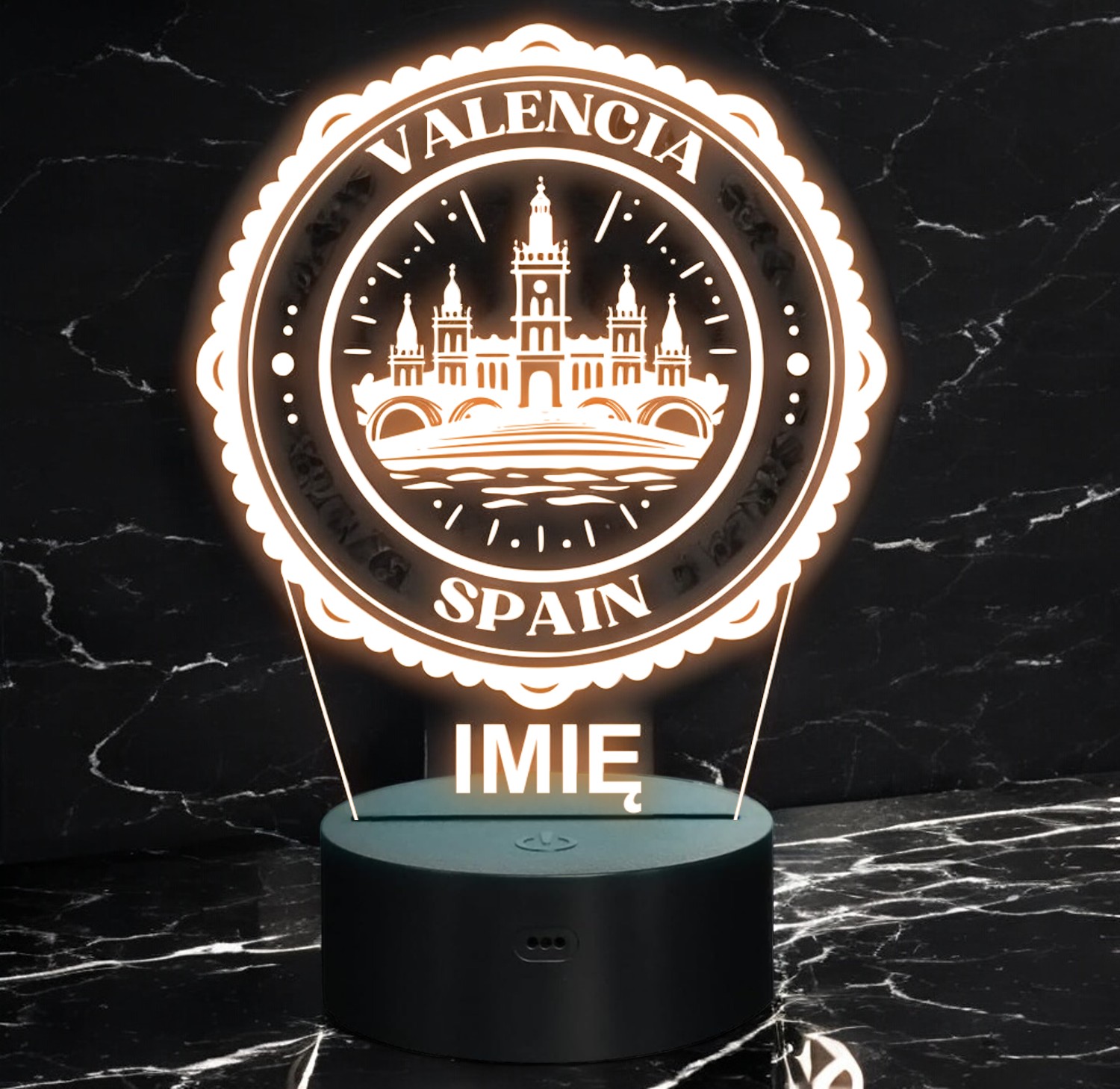 Lampka Nocna LED Statuetka Miasto Valencia Hiszpania na Prezent Grawer Lampka Nocna LED Statuetka Miasto Valencia Hiszpania na Prezent Grawer