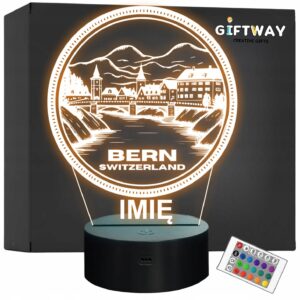 Lampka Nocna LED Statuetka Podróże Miasto Bern Szwajcaria Prezent Grawer