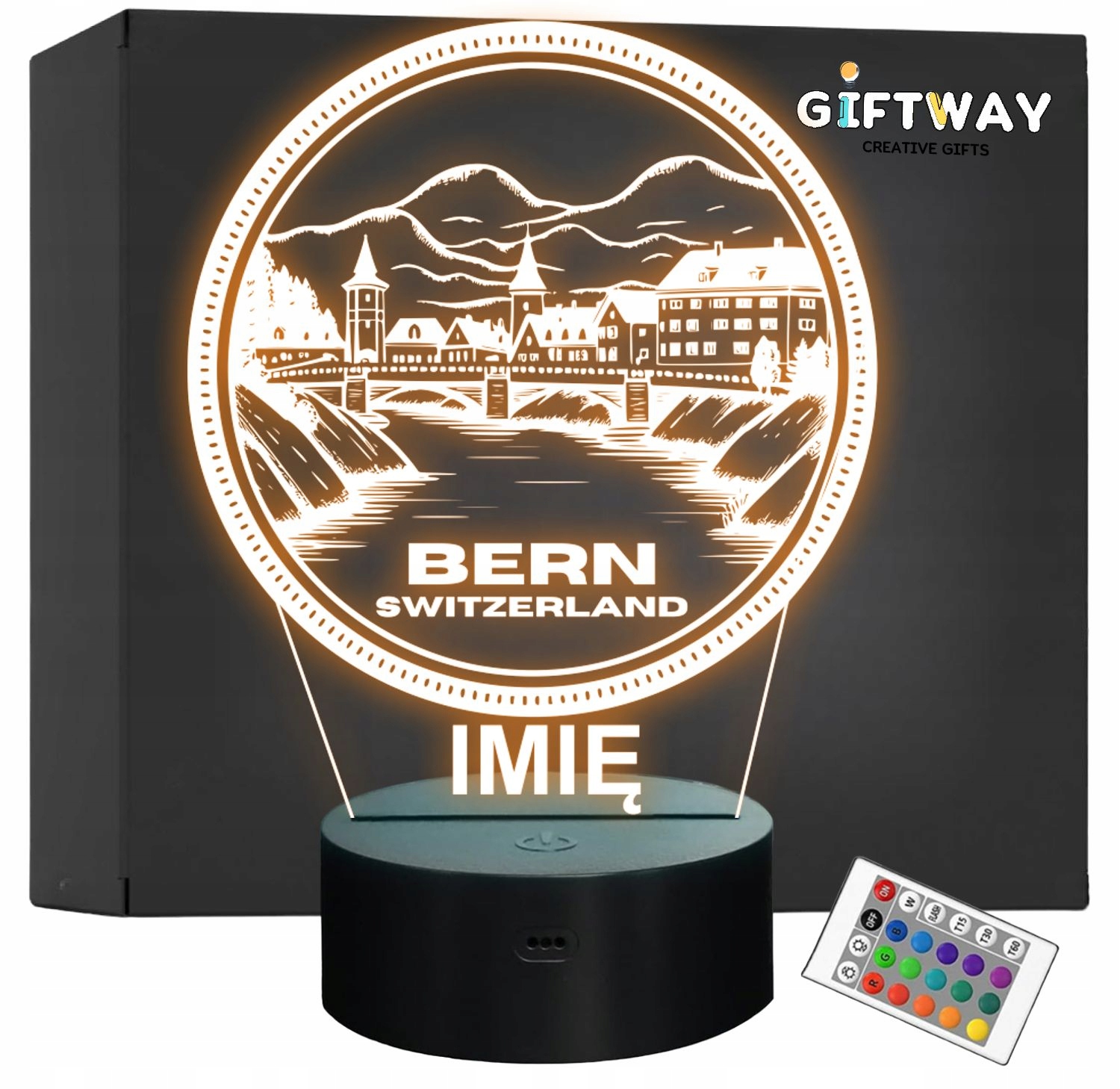 Lampka Nocna LED Statuetka Podróże Miasto Bern Szwajcaria Prezent Grawer Lampka Nocna LED Statuetka Podróże Miasto Bern Szwajcaria Prezent Grawer