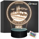 Lampka Nocna LED Statuetka Miasto Podróże Bielefeld Niemcy Prezent Grawer