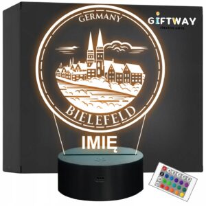 Lampka Nocna LED Statuetka Miasto Podróże Bielefeld Niemcy Prezent Grawer