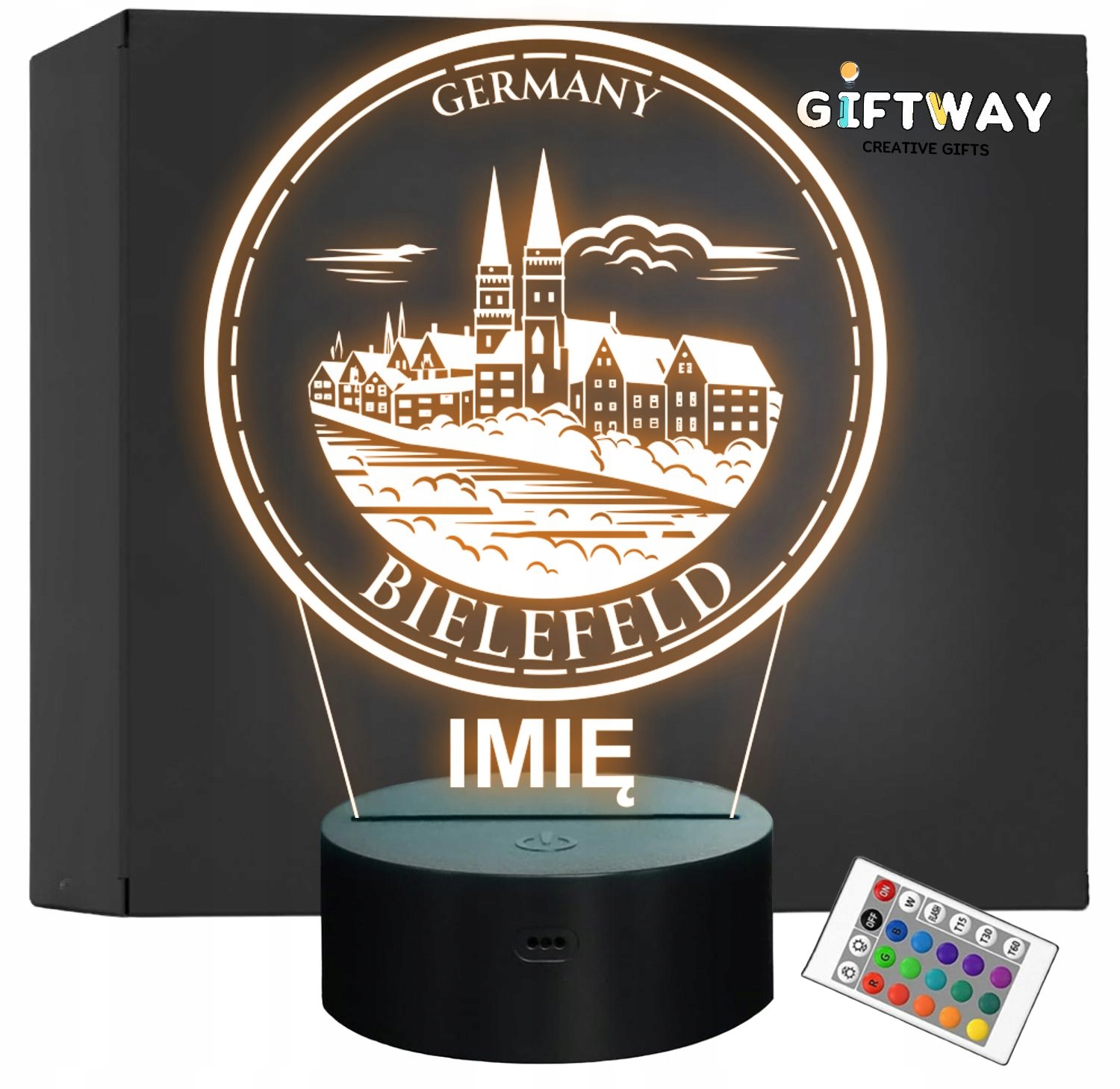 Lampka Nocna LED Statuetka Miasto Podróże Bielefeld Niemcy Prezent Grawer Lampka Nocna LED Statuetka Miasto Podróże Bielefeld Niemcy Prezent Grawer