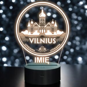 Lampka Nocna LED Podróże Miasto Vilnius Wilno Litwa na Prezent Grawer