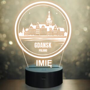 Lampka Nocna LED Statuetka Podróże Miasto Gdańsk Polska na Prezent Grawer
