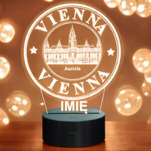 Lampka Nocna LED Statuetka Miasto Vienna Wiedeń Austria na Prezent Grawer