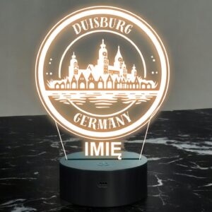Lampka Nocna LED Statuetka Podróże Miasto Duisburg Niemcy na Prezent Grawer