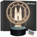 Lampka Nocna LED Statuetka Podróże Prague Praga Czechy na Prezent Grawer v.2