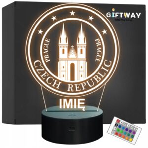 Lampka Nocna LED Statuetka Podróże Prague Praga Czechy na Prezent Grawer v.2
