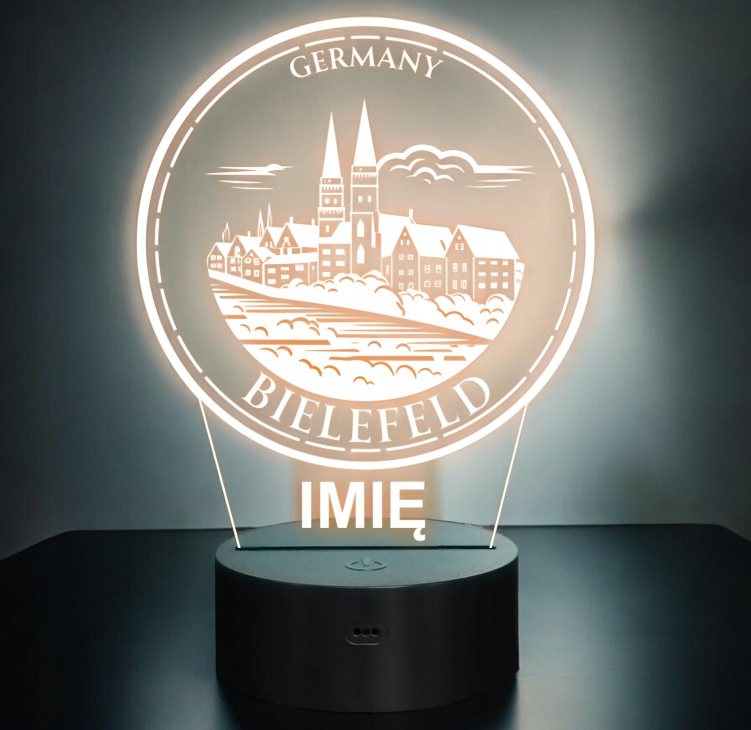 Lampka Nocna LED Statuetka Miasto Podróże Bielefeld Niemcy Prezent Grawer Lampka Nocna LED Statuetka Miasto Podróże Bielefeld Niemcy Prezent Grawer